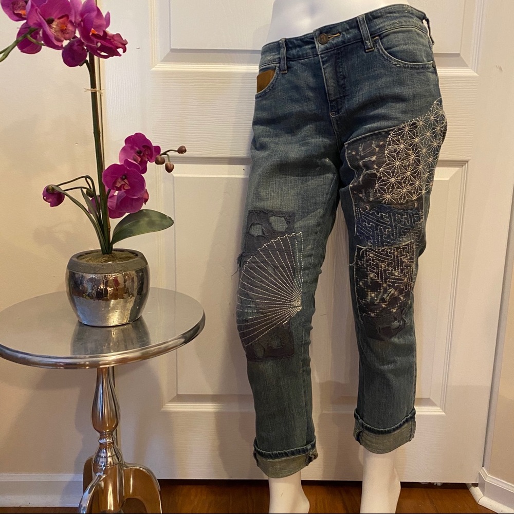 Pilcro Embroidered Patchwork Jeans